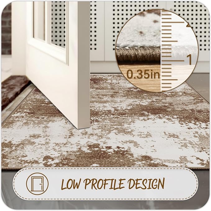 Entryway Rug 2x3 Brown Welcome Door Mat Indoor Entrance 24x36, Washable Small