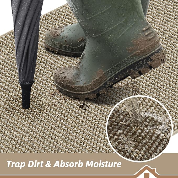 BEQHAUSE Dirt Trapper Door Mat 26" x 40" Half Circle Non-Slip Washable Doormats