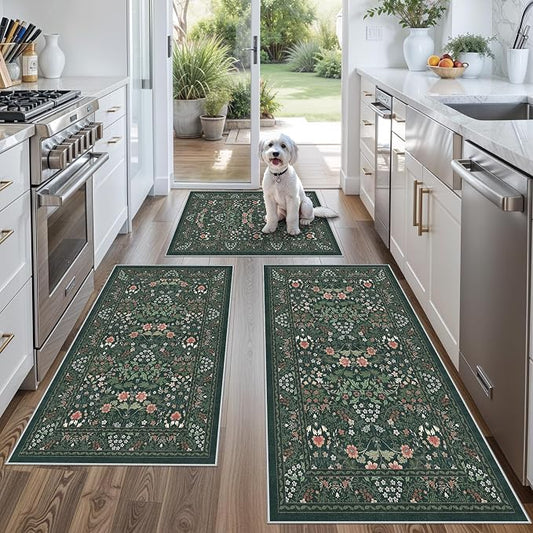 3 Piece Kitchen Rug Set, Washable Non-Slip Kitchen Mats