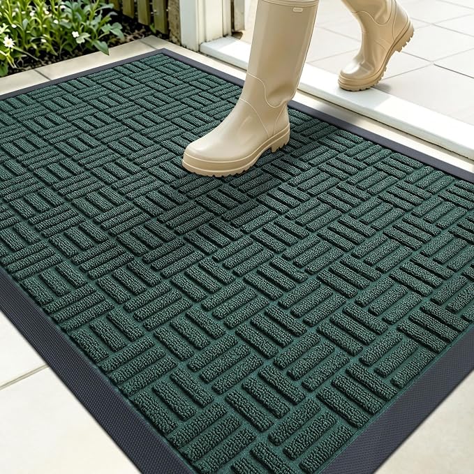 OLANLY Front Door Mat Outside Entrance 35x23, Heavy Duty Sturdy Natural Rubber