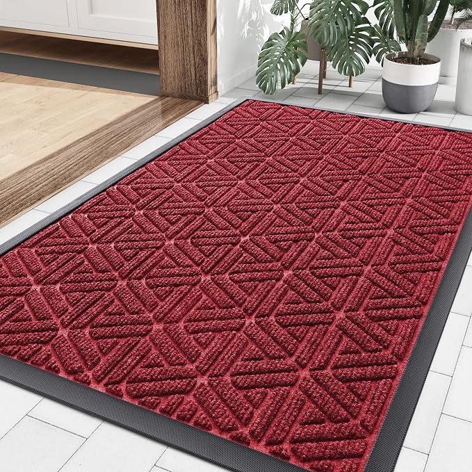 Smiry Front Door Mat Outside Entrance, Heavy Duty Sturdy Natural Rubber Doormat