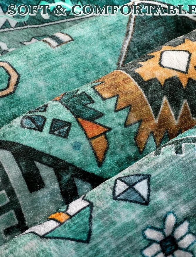 SERISSA Runner Rug for Hallways, Extra Long Boho Rug Ultra Soft Vintage Teal