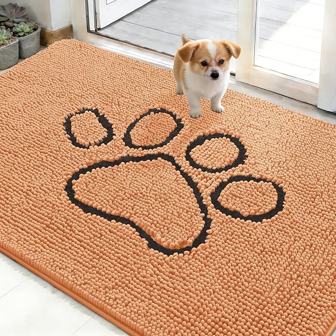 OLANLY Dog Door Mat for Muddy Paws 48x30, Paw Print Design, Absorbs Moisture