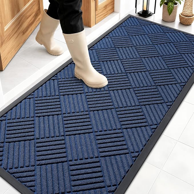 OLANLY Front Door Mat Outside Entrance 59x23, Heavy Duty Sturdy Natural Rubber