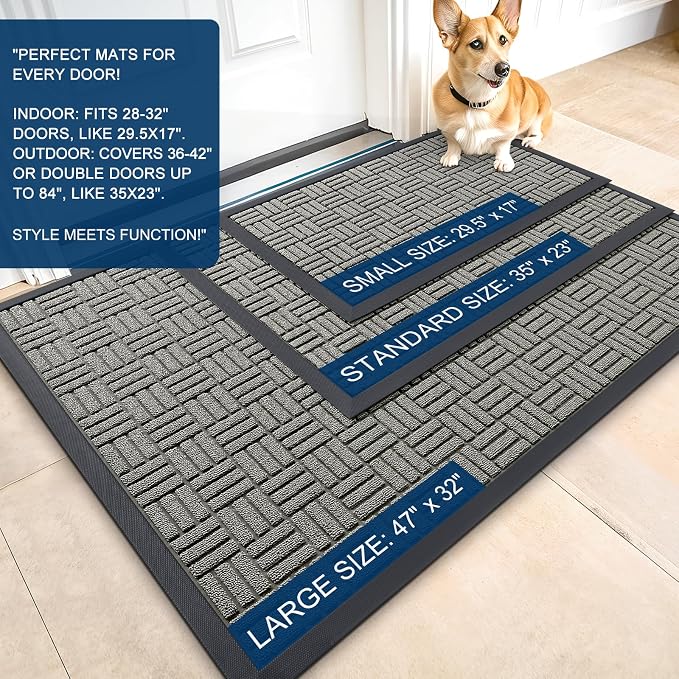 OLANLY Front Door Mat Outside Entrance 71x23, Heavy Duty Sturdy Natural Rubber