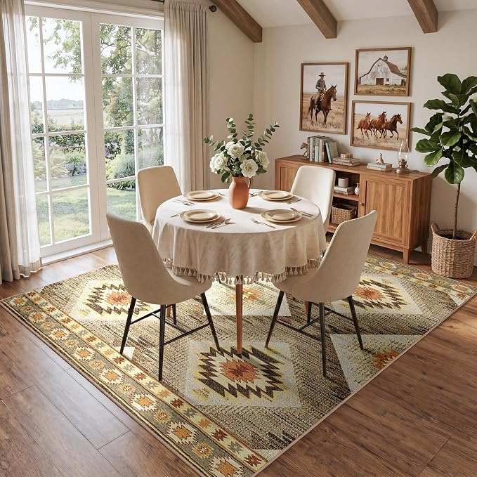 BESTSWEETIE Area Rug 6x6 Rug Machine Washable Non-Slip Low Pile Print Pattern
