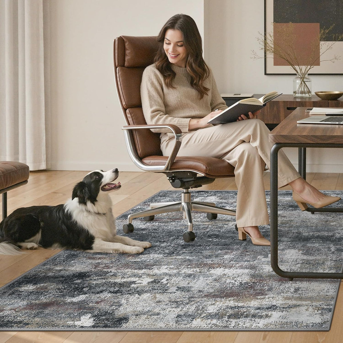 Office Chair Mat for Hardwood Floor, Abstract 36"X 60" Non-Slip Dark Gray