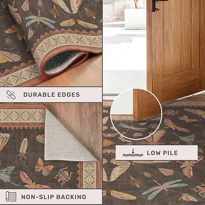 Hazo Haus Orange Brown Hallway Runner Rug 2'6"x12', Soft Low Pile Non Slip