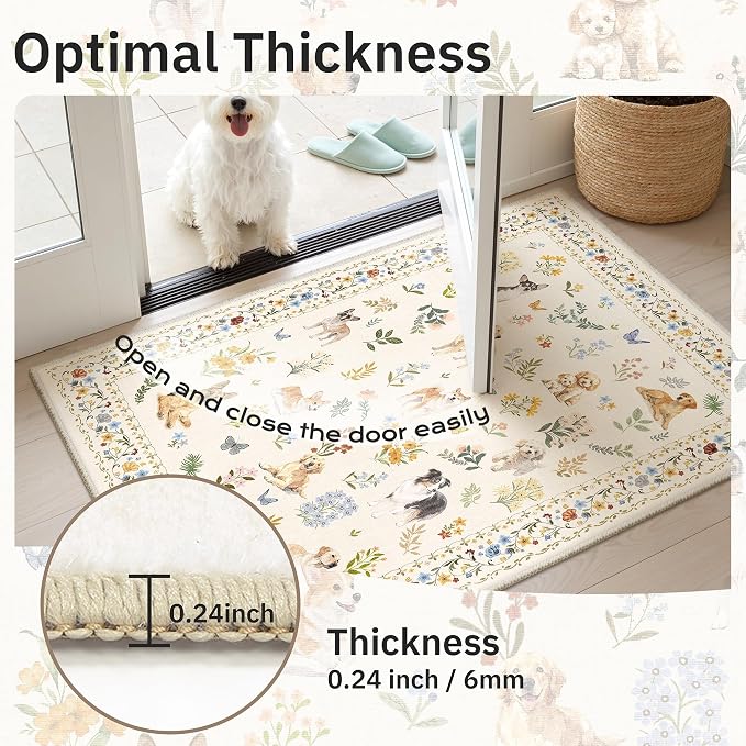 Soalmost Dog 8x10 Area Rugs for Living Room, Machine Washable Animal Floral