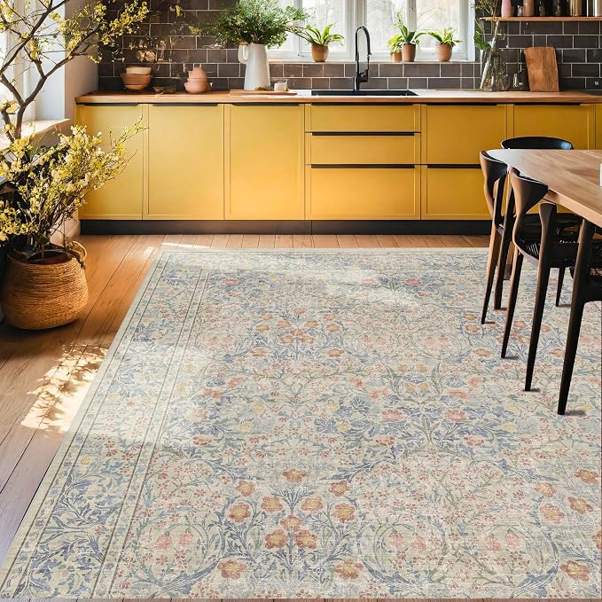 Washable Light Blue Bedroom Rug, 9x12 Area Rug
