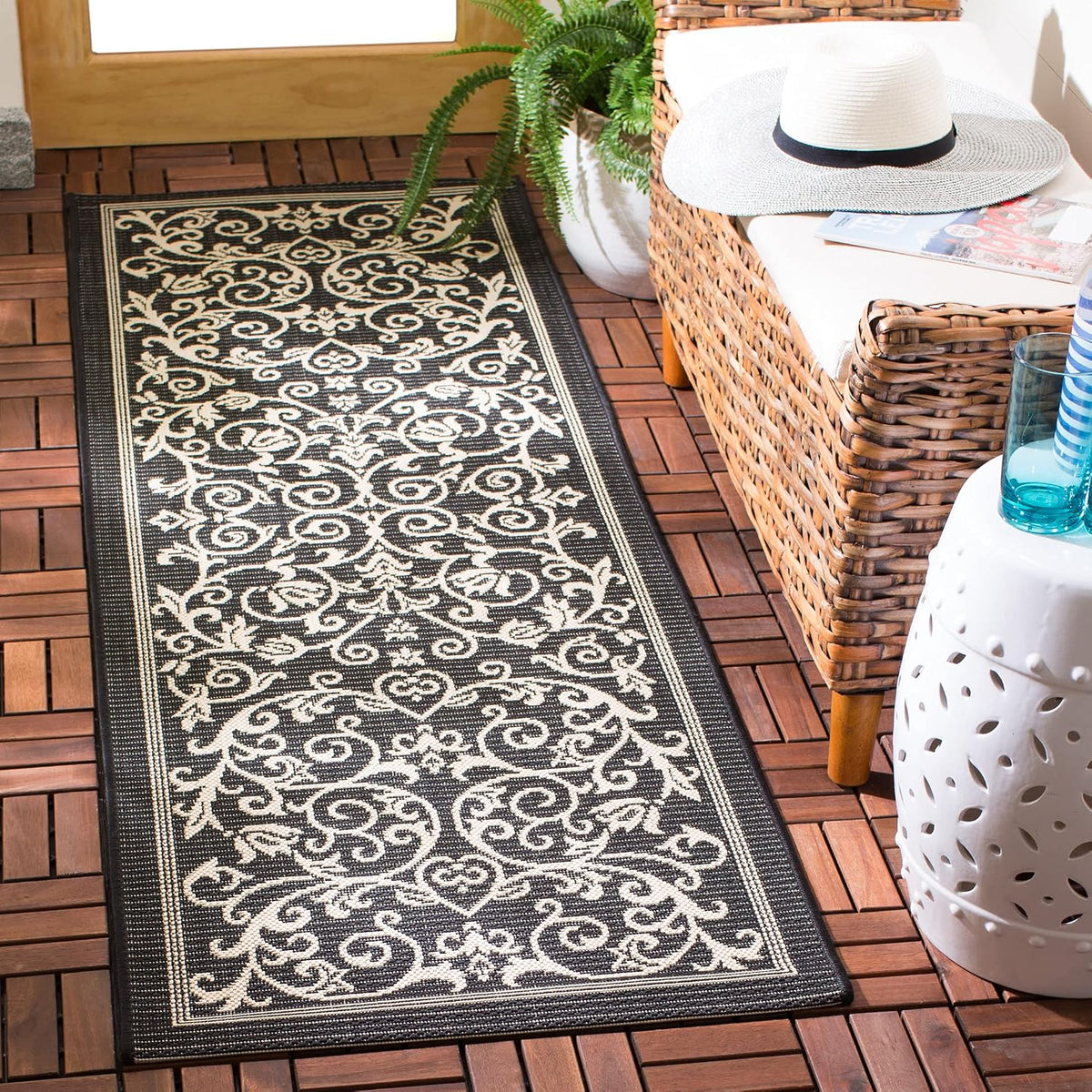 SAFAVIEH Washable Rug Outdoor Courtyard Collection - 2'3" x 10' Runner, Black & Sand, Non-Shedding & Easy Cleaning, Ideal for Patio, Entryway, Mudroom, Hallway, Kitchen (CY2098-3908)