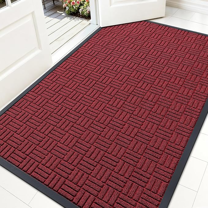 OLANLY Front Door Mat Outside Entrance 59x34, Heavy Duty Sturdy Natural Rubber