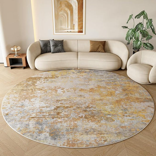 Beige Gold Round Rugs 6ft Washable Circle Area Rug