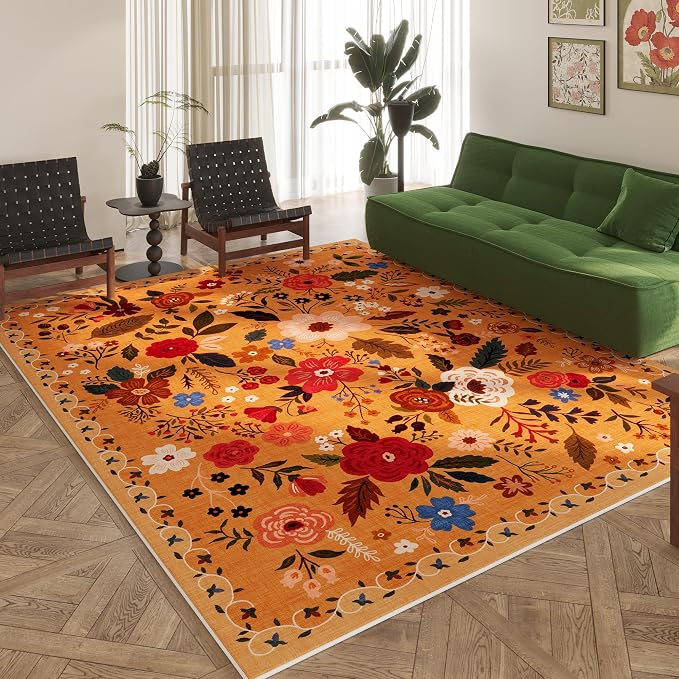 Rugcomf Living Room Rug 6x9 Rug Machine Washable Boho Area Rug Non Slip Floral
