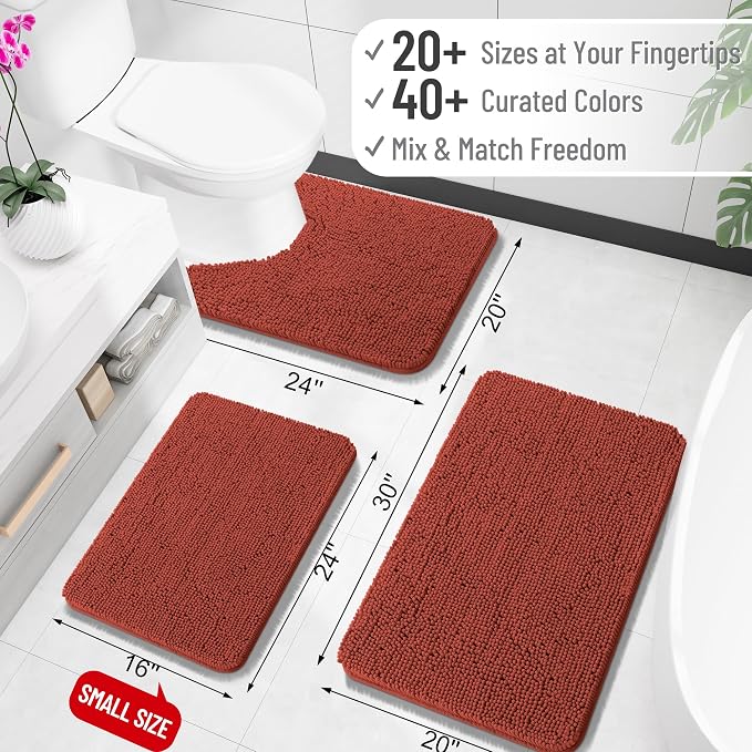 OLANLY Bathroom Runner Rugs 47x20, Soft Absorbent Chenille Bath Rugs, Rubber