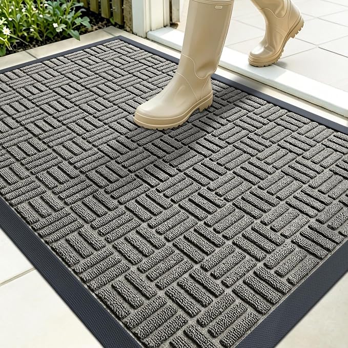 OLANLY Front Door Mat Outside Entrance 35x23, Heavy Duty Sturdy Natural Rubber