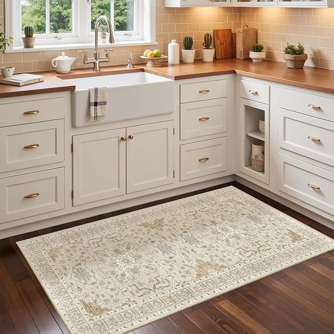 Madane Washable Area Rug 2x4, Small Entryway Rug Non-Slip Vintage Door Mat