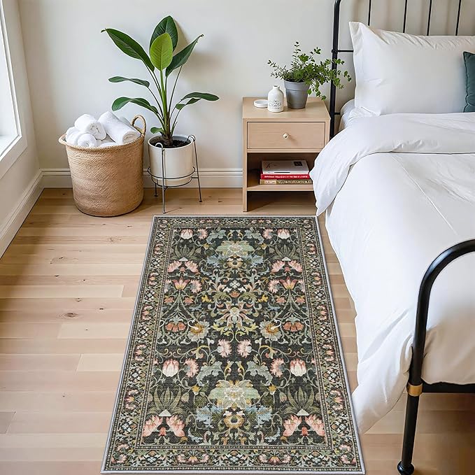 3x5 Living Room Area Rugs: Vintage Washable Non-Slip Rug