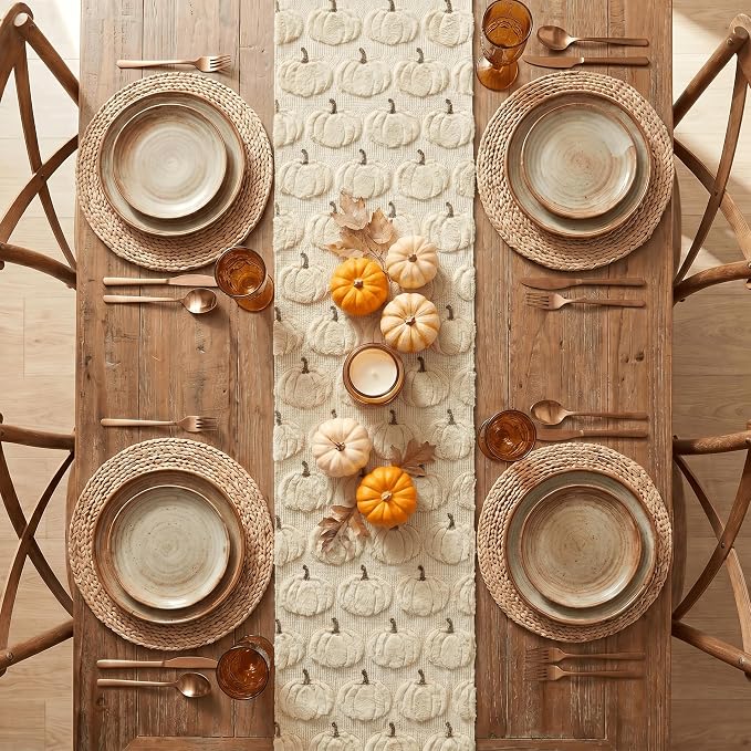 Artoid Mode Beige Soft Faux Fur Fall Table Runner 13x120 Inch | Seasonal