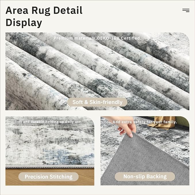 Soalmost Abstract Rug 8x10 Large Living Room Rugs Neutral Modern Washable Area