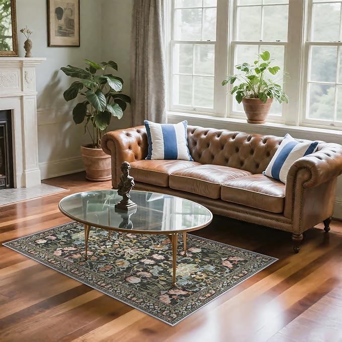 3x5 Living Room Area Rugs: Vintage Washable Non-Slip Rug