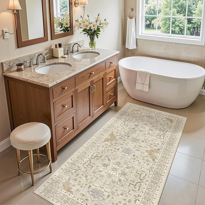 Madane Washable Area Rug 2x4, Small Entryway Rug Non-Slip Vintage Door Mat