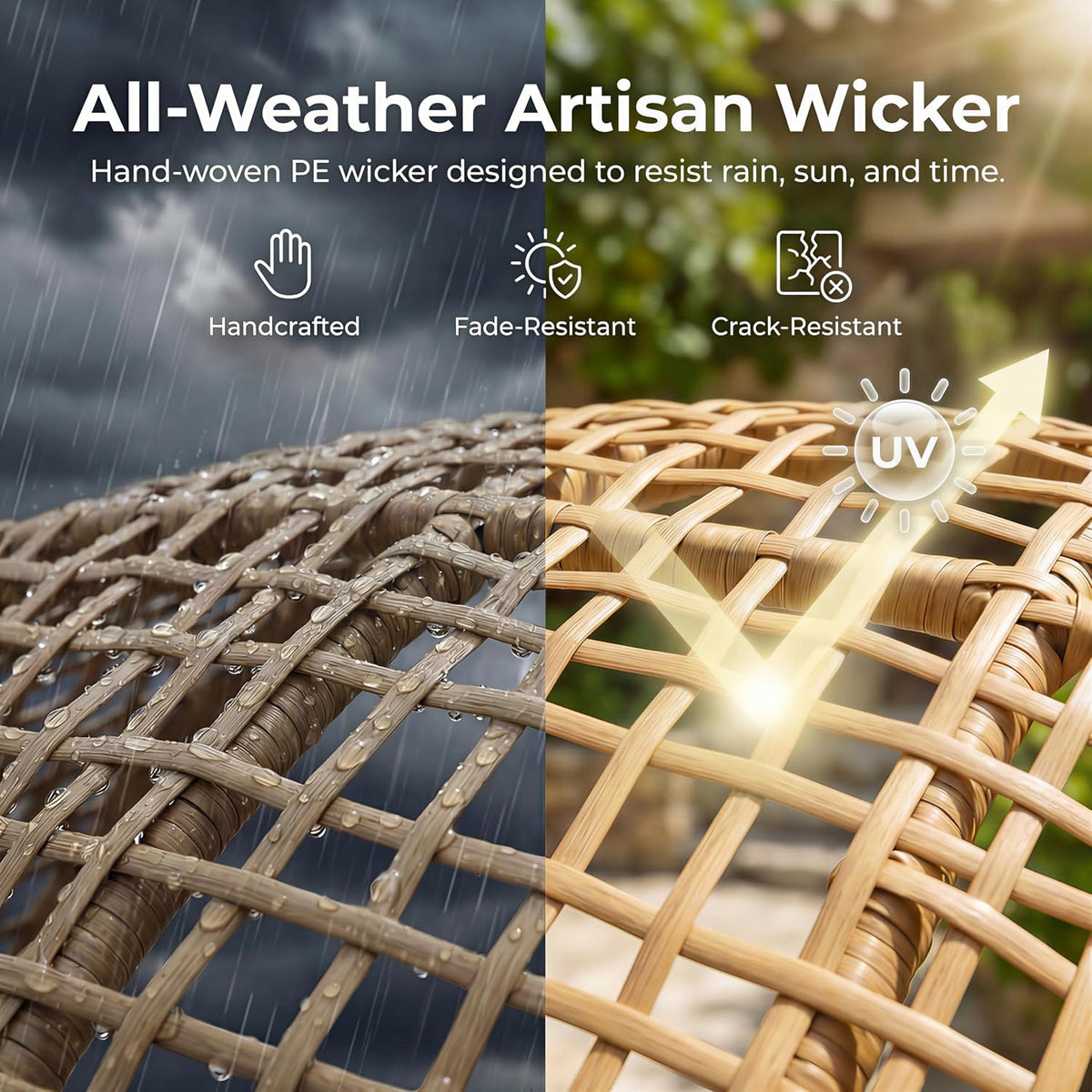 NICESOUL Wicker Egg Chair with Ottoman, Indoor Outdoor Egg Basket Lounge Chair w/Cushion, Oversized Egg Seat with Legs 440 Lbs, Comfy Cozy Boho Style Nest Chair w/Footrest for Patio, Balcony, Beige