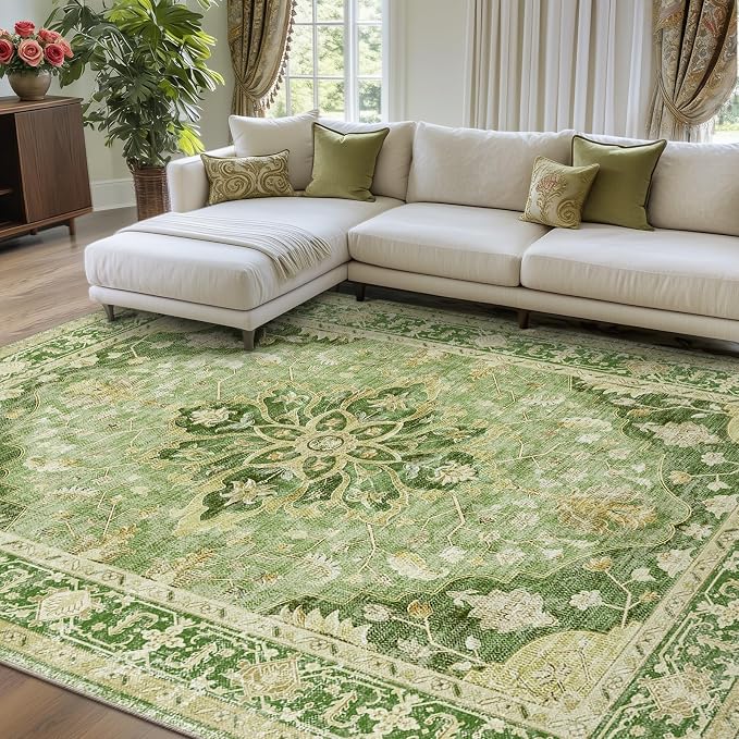 RELEANY Area Rugs 8'x10' Washable Non-Slip, Floral Vintage Distress Medallion