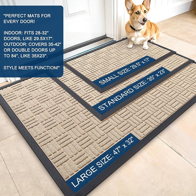 OLANLY Front Door Mat Outside Entrance 71x47, Heavy Duty Sturdy Natural Rubber