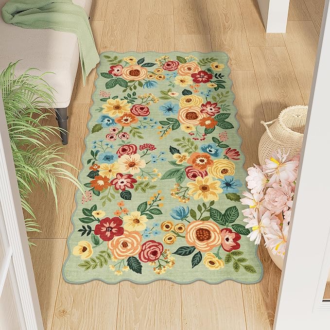 DUKINO 2x4 Washable Runner Rugs, Non Slip Floral Print Entryway Rug
