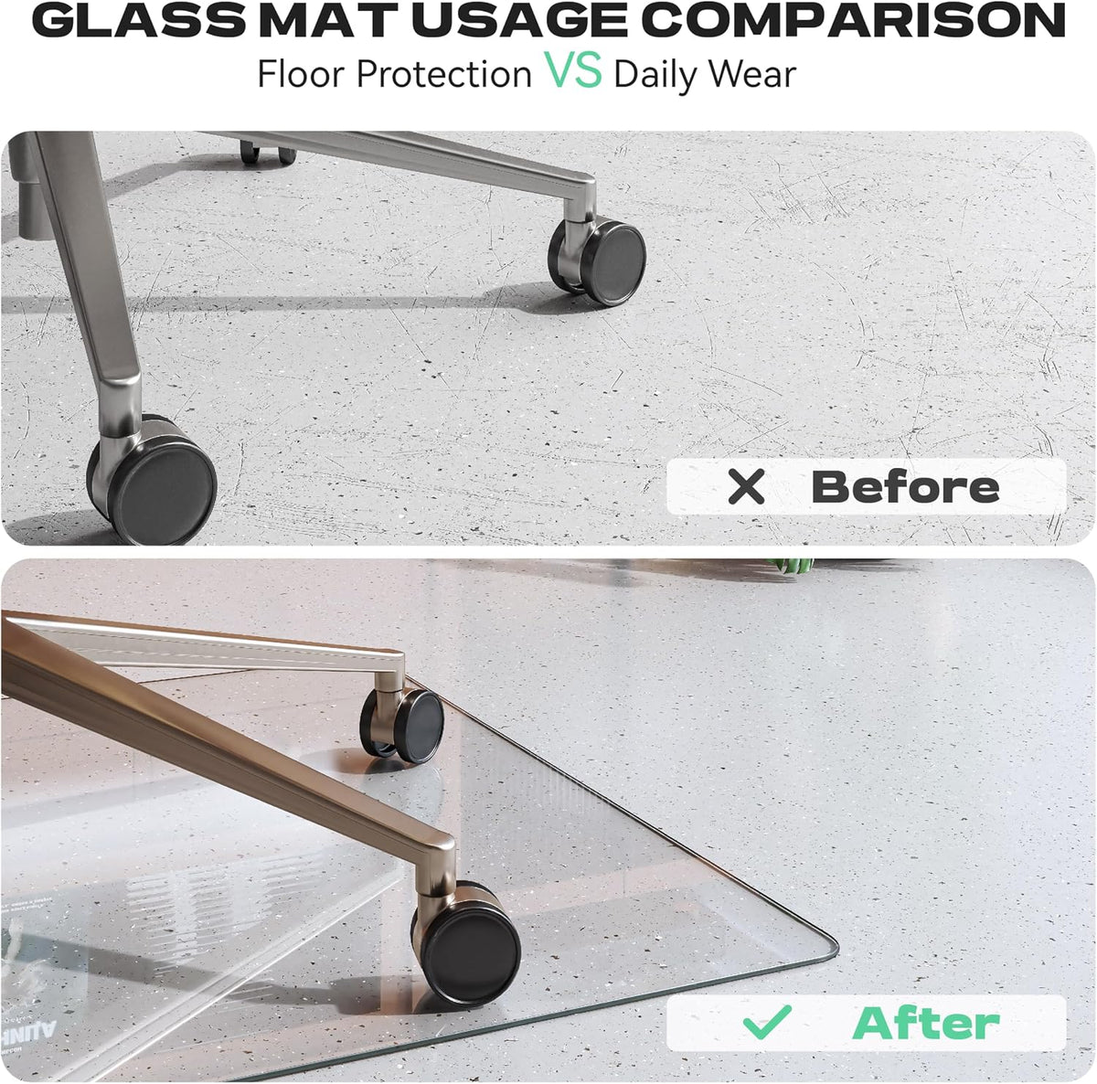 Tempered Glass Office Chair Mat, 48" x 30" Heavy Duty Chair Mat for Carpet, 1,000lb, Glides Smoothly, Polished Edge, Transparent, Easy Clean, Protector Mats for Hardwood Floors Carpet