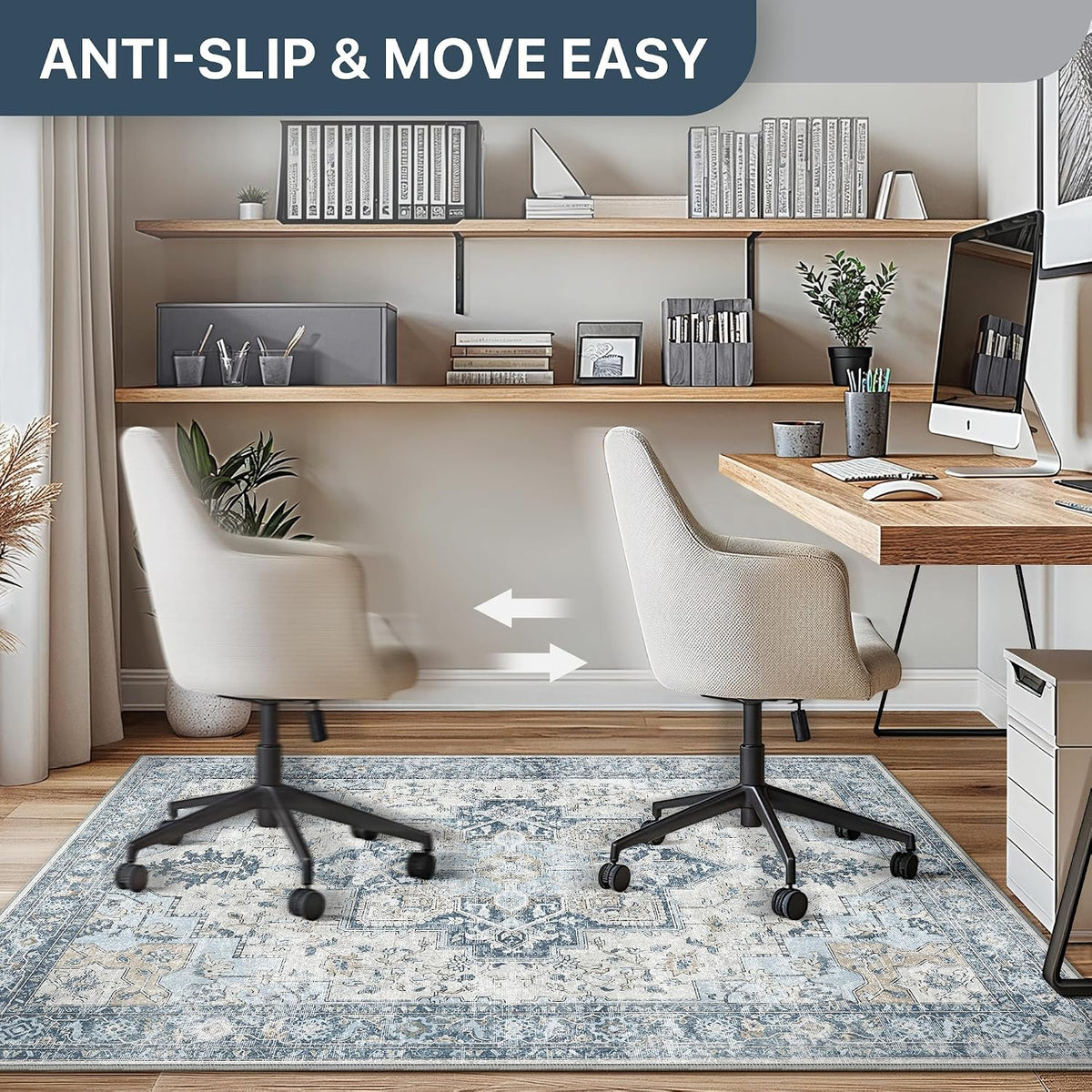 36"x48" Office Chair Mat for Hardwood Floor, Non-Slip Washable Blue