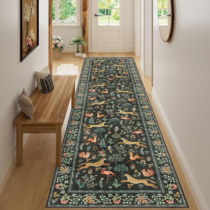 DUKINO Washable 2.6x10 Runner Rug, Non Slip Animal Print Runner Rug