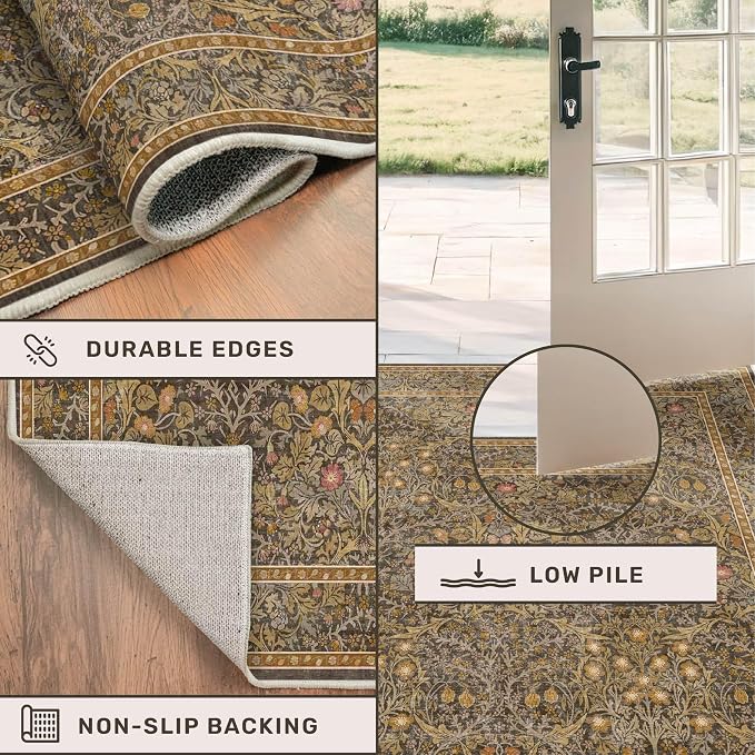 Vintage Gold Brown Entryway Rug, 3x4 Washable Area Rugs