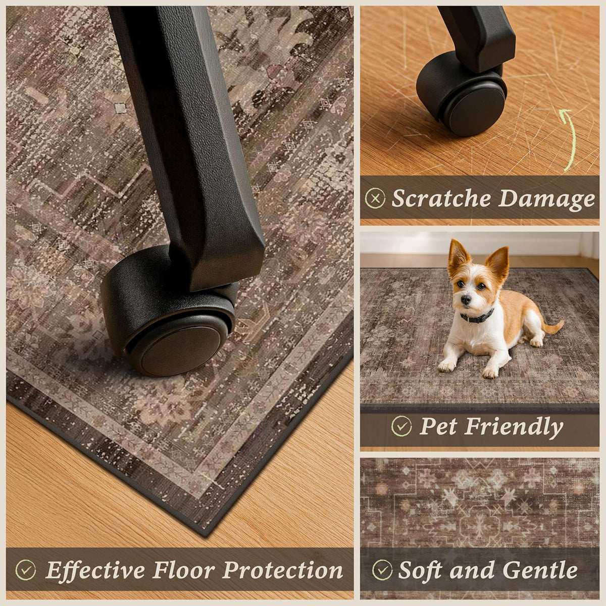 JTJ Desk Chair Mat for Hardwood & Tile Floors, 36" x 48" Vintage Office Rug