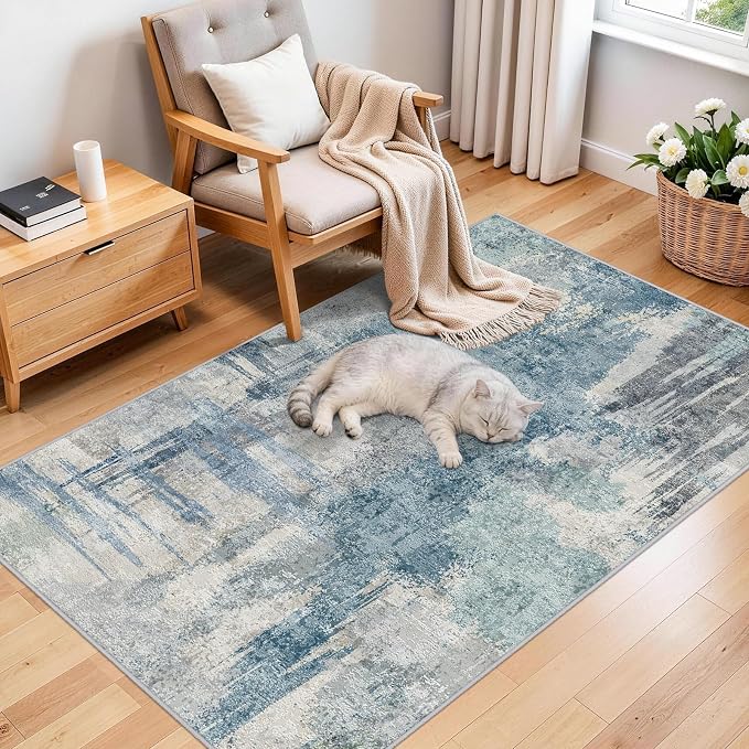 Abstract 3x5 Entryway Area Rugs: Machine Washable Anti-Slip Cozy Rug