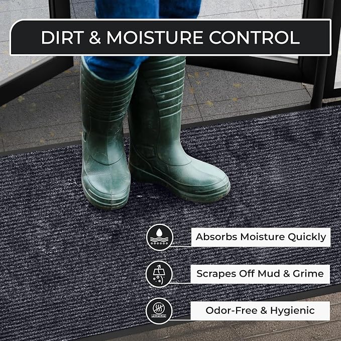 Commercial Door Mat 3'x10' Grey, Heavy Duty Industrial Floor Mat