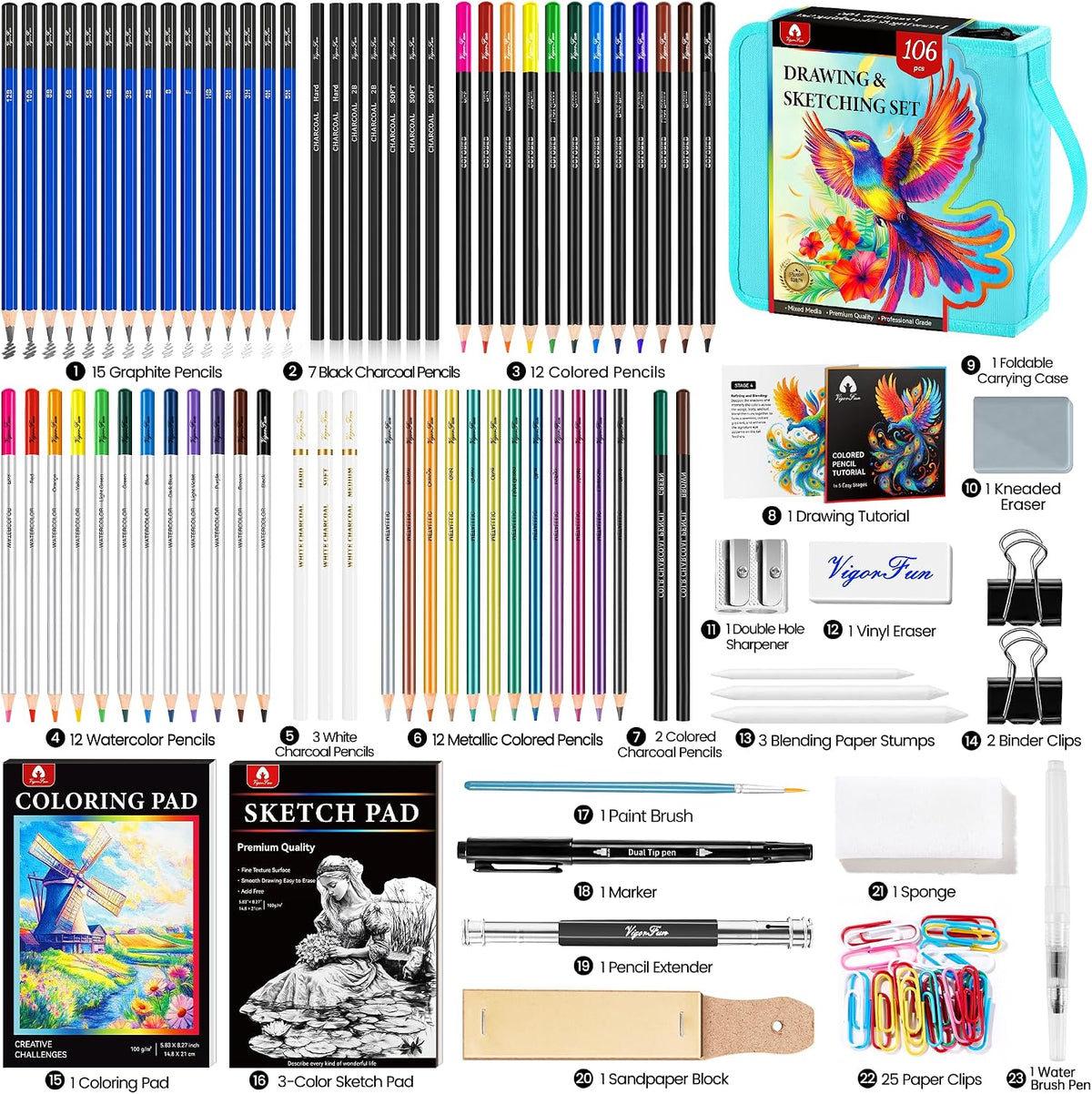 106 PCS Art Supplies Sketching Kit, Pro Drawing Pencils Art Kit Adults Gift
