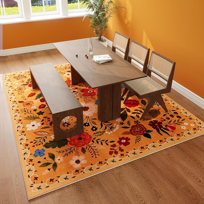 Rugcomf Living Room Rug 6x9 Rug Machine Washable Boho Area Rug Non Slip Floral