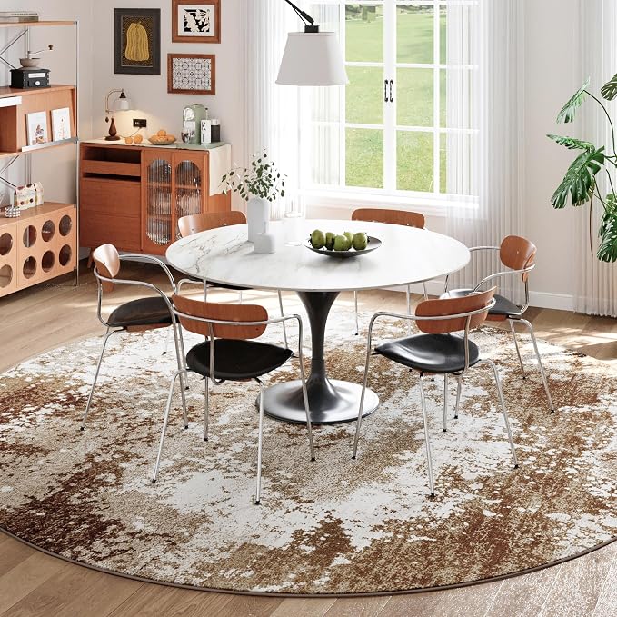 Brown Round Area Rugs 4ft Washable Circle Rug