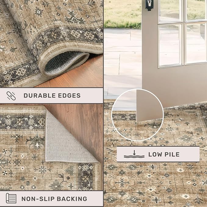 Taupe and Sage 8x10 Living Room Rug, Oriental Large Area Rug