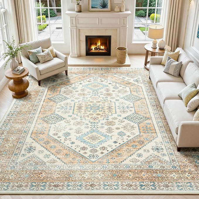 Lofus Vintage Living Room Rugs 8x10, Soft Machine Washable Area Rug