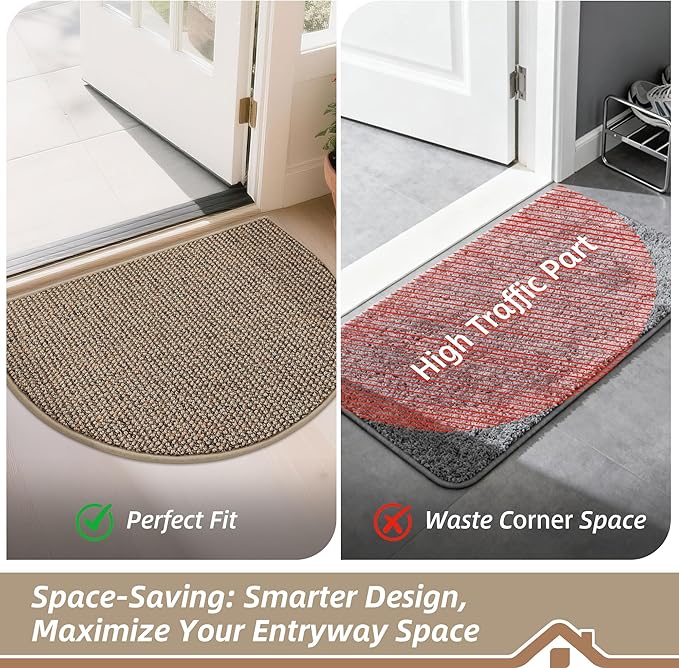 BEQHAUSE Dirt Trapper Door Mat 26" x 40" Half Circle Non-Slip Washable Doormats