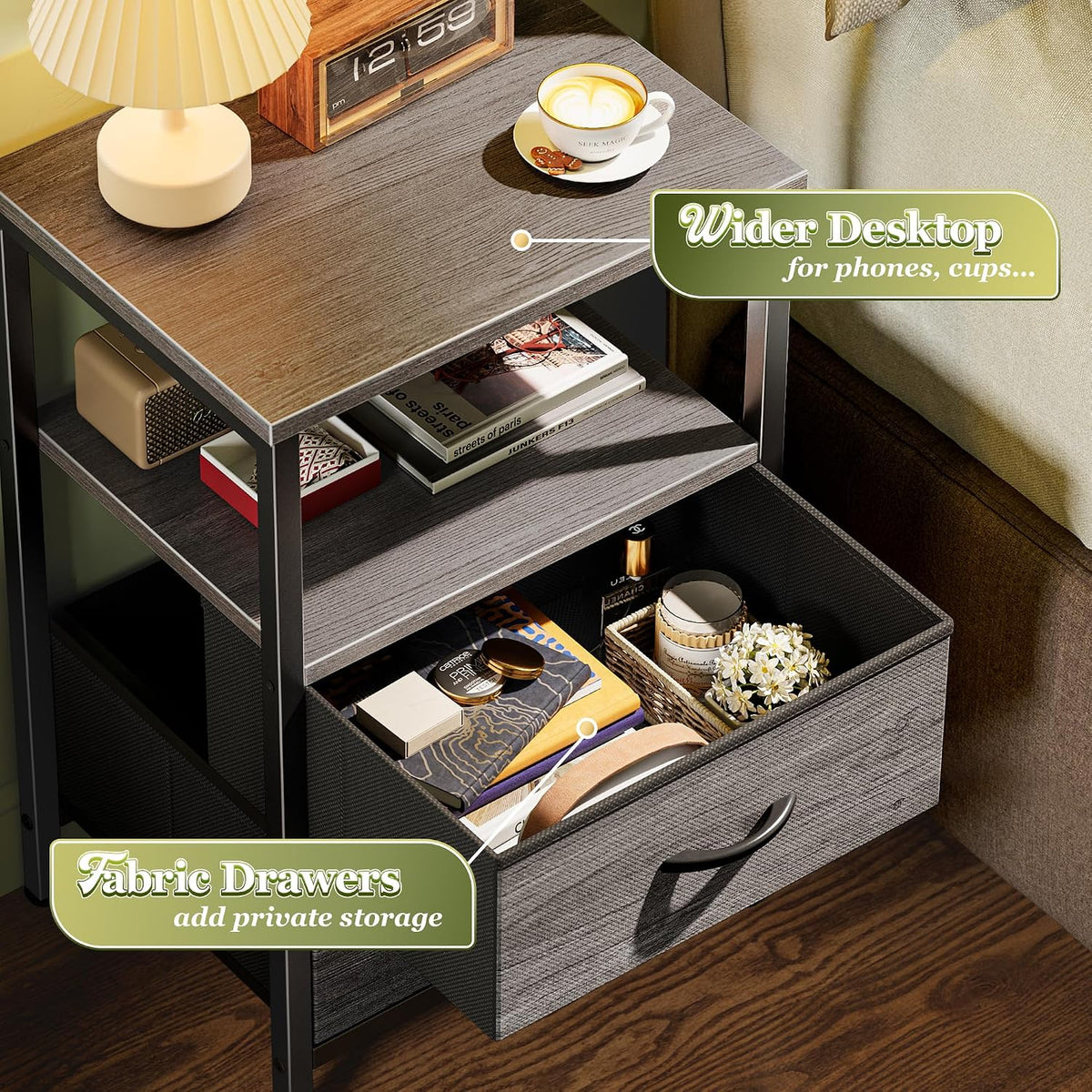 Huuger Night Stand Set of 2, Nightstand with 2 Drawers, Bedside Table