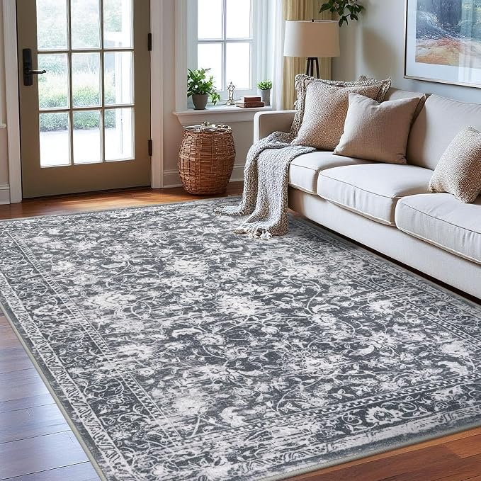 KILOCOCO Area Rug 6x9 Living Room Rug Washable Printed Vintage Floral Non Slip