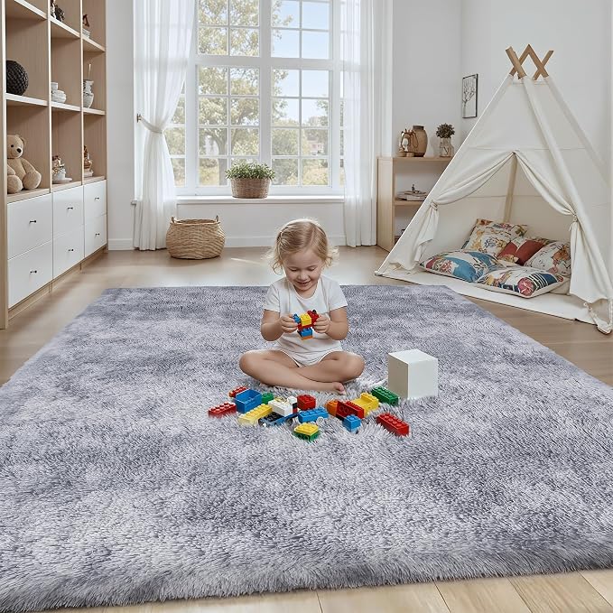 Area Rug for Living Room Bedroom: 4x6 Light Grey Soft Fluffy Shag Upgrade