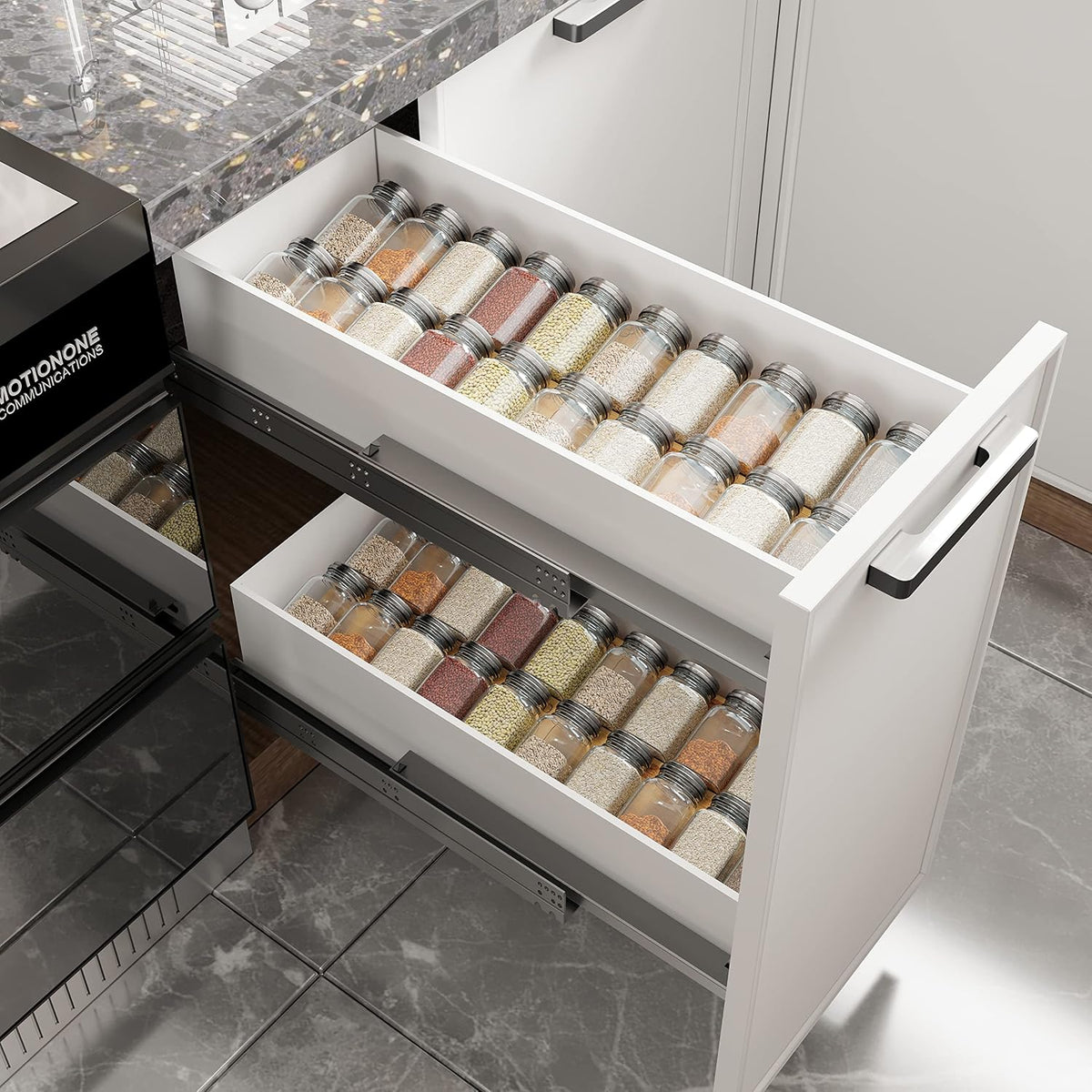 AMBIRD Bamboo Spice Drawer Organizer with Non-slip Mat,4 Tier - 2 Set Jar Spice Rack Tray From 12''to 24'',Hold up 48 Jars Seasoning Organizer for Kitchen,Cabinet,Drawers,Countertop