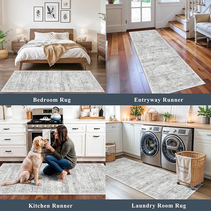 Washable Kitchen Rugs Sets of 4, Non Slip Standing Mat Rug, Stain Resistant