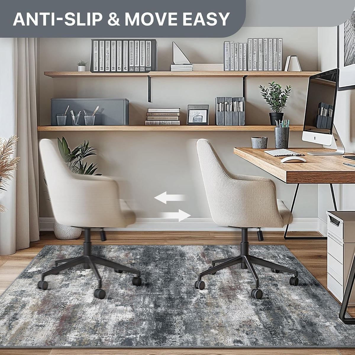 Office Chair Mat for Hardwood Floor, Abstract 36"X 60" Non-Slip Dark Gray
