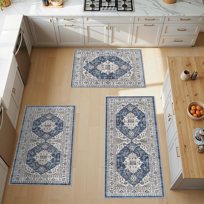 3 Pieces Kitchen Rug Sets: Farmhouse Washable Non-Slip Floor Mat